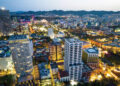 City of Tirane, Tirana, Albania. November 5, 2023. Image of Tirana Skyline showing the colorful buildings and the cloudy sky of autumn.