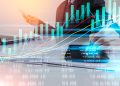 Business man on stock market data or financial analysis. Stock market graph. Stock market indicator. Stock market financial graph. Stock market analysis. Financial statistic analysis, business strategy, business content, business background