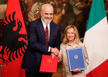 Italy's Prime Minister Giorgia Meloni, as he meets Albania s Prime Minister Edi Rama at Chigi Palace, in Rome, Italy 6 November 2023. ANSA/GIUSEPPE LAMI