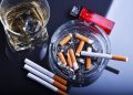 Ashtray and cigarettes. Tobacco smoking. Nicotine addiction