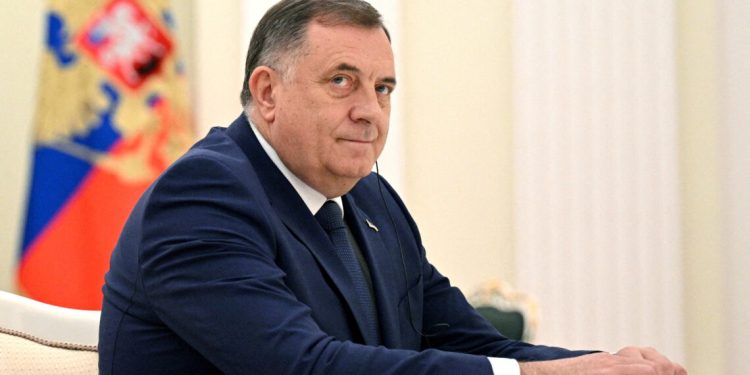 FILE PHOTO: Bosnian Serb leader Milorad Dodik attends a meeting with Russian President Vladimir Putin in Moscow, Russia, May 23, 2023. Sputnik/Alexey Filippov/Pool via REUTERS/File Photo