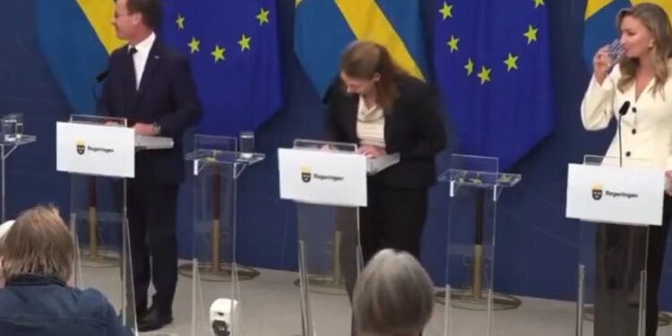 Ministrja e Re e Shëndetësisë në Suedi pëson ndjenjash gjatë konferencës për shtyp dhe godet kokën në podium.