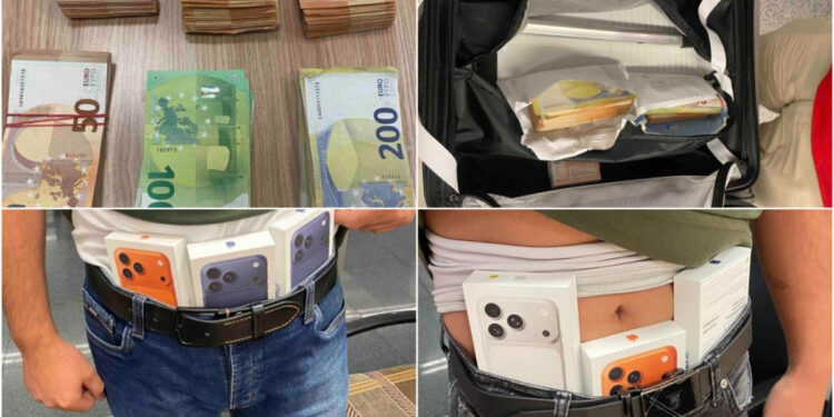 Tentativë kontrabande në aeroport: Dy individë arrestohen me telefona dhe 36 mijë euro