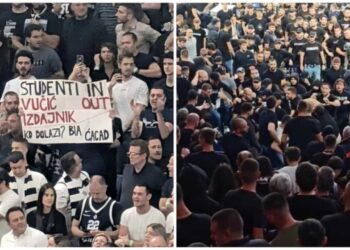 Përplasje të dhunshme ndërmjet serbëve pro dhe kundër Vuçiç në ndeshjen e basketbollit – Video