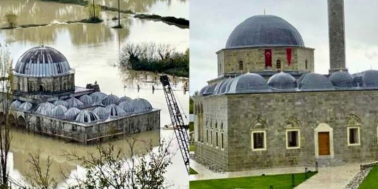 Shkodra e përmbytur, Rama ndan pamjet nga Xhamia e Plumbit: Disa vite më parë çdo vit përmbytej, tani pas restaurimit nuk preket nga reshjet.