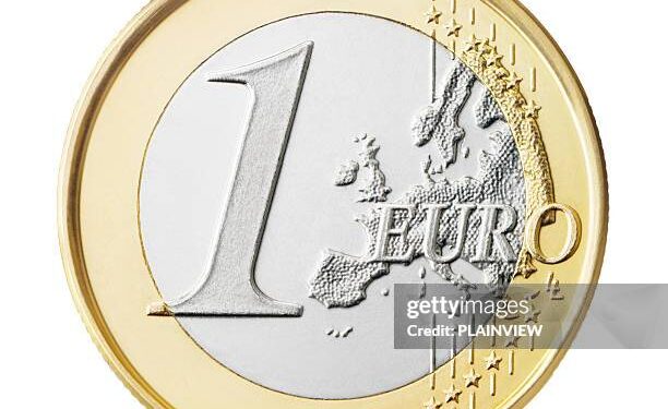 A one euro coin isolated on white background.