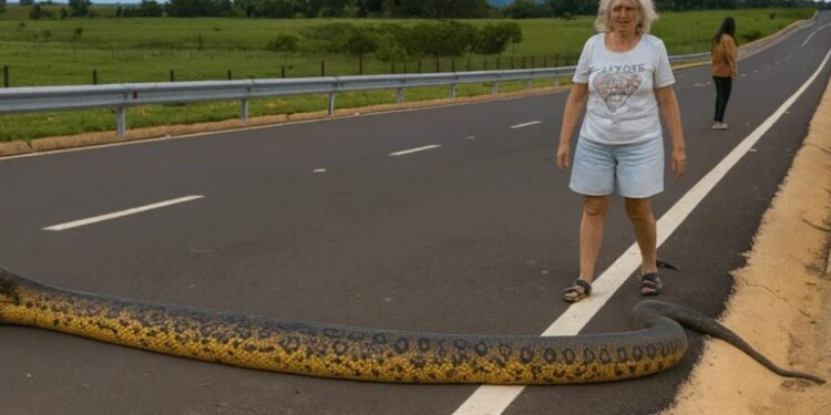 VIDEO/ Anakonda gjigante bllokon rrugën, shoferët e gjejnë një zgjidhje interesante