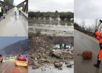 LIVE: Përmbytje nga shiu dhe bllokime nga bora, shqetësuese situata në disa qarqe. Lumi Vjosa del përsëri nga shtrati.