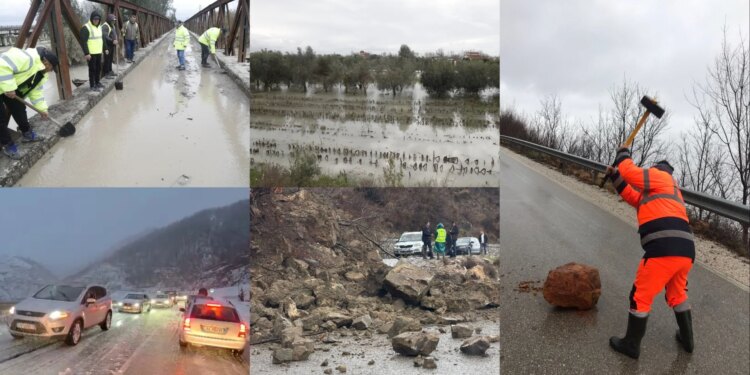 LIVE: Përmbytje nga shiu dhe bllokime nga bora, shqetësuese situata në disa qarqe. Lumi Vjosa del përsëri nga shtrati.