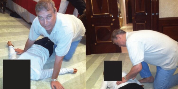 Publikohen foto të reja të Princit Andrew, duke u shfaqur mbi një grua të shtrirë në dysheme.