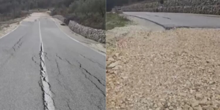 Dëmtimi i rrugës Vllahinë-Poçem, asfalt i çarë, mjete me vështirësi në qarkullim.