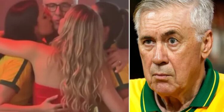 Foto që po bën xhiron e rrjetit: Ancelotti në Brazil, momenti intriguese teksa puth tre vajza në të njëjtën kohë