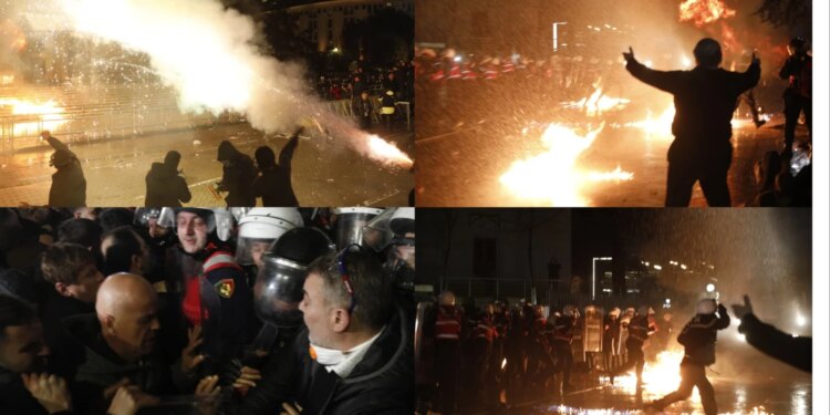 Katër orë protestë para Kryeministrisë dhe Kuvendit: Dhjetëra molotovë flakërojnë, forcat e policisë përgjigjen me gaz lotsjellës, 16 oficerë të lënduar, deputeti i PD dërgohet në spital.