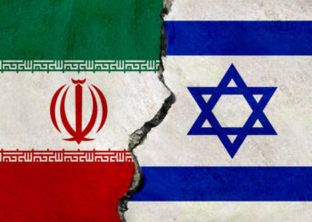 Iran and Israel flags together. Iran and Israel conflict.