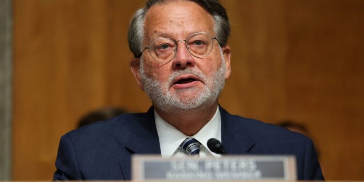 WASHINGTON, DC - AUGUST 06: Ranking member Sen. Gary Peters (D-MI) speaks during a business meeting with the Senate Homeland Security And Government Affairs Committee in the Dirksen Senate Office Building on August 06, 2026 in Washington, DC. The committee convened to vote on several measures including a contempt resolution against former NIAID Director Dr. Anthony Fauci, who invoked the Fifth Amendment numerous times during a Senate Homeland Security Committee hearing chaired by Sen. Rand Paul (R-KY). (Photo by Anna Moneymaker/Getty Images)